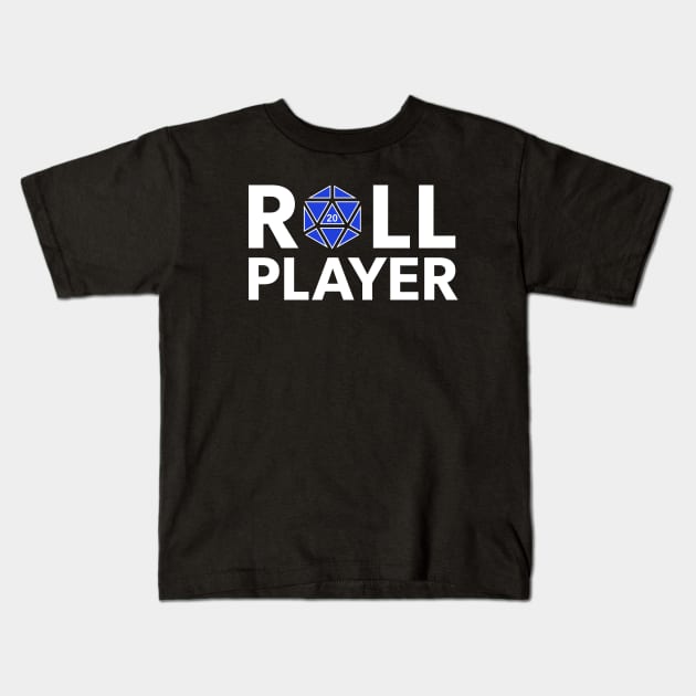 Roll Player (Blue d20) Kids T-Shirt by NashSketches